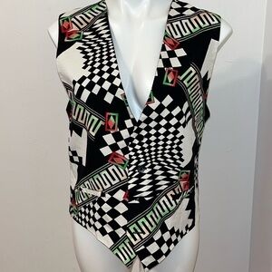 Vintage Mel Howard Black White Neon Geometric Vest Size Medium